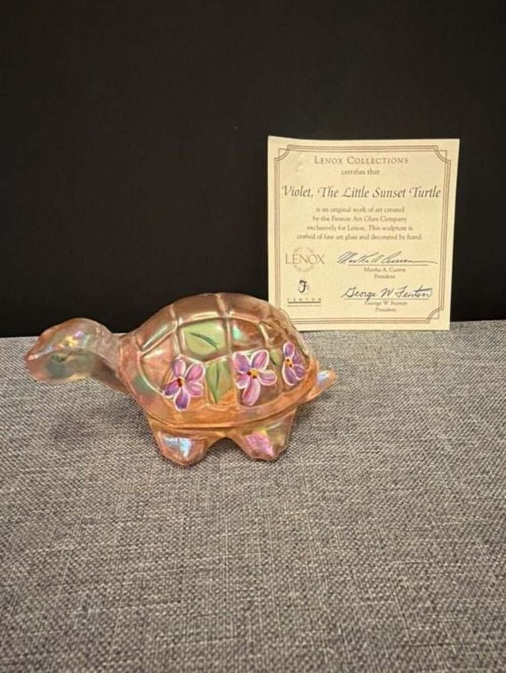Lenox Fenton Glass Violet The Little Sunset Turtle, Hand Painted by J Powell